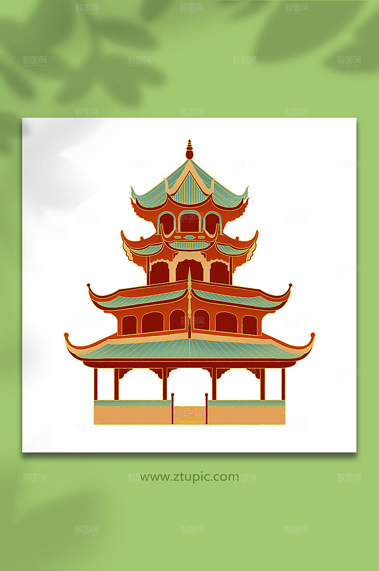 高端手绘成都建筑望江楼元素插画