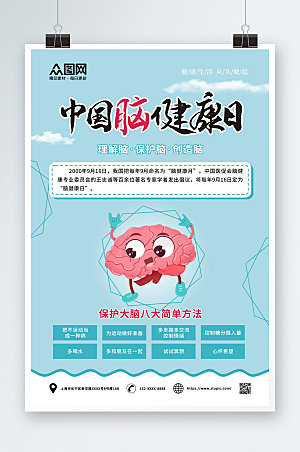 蓝色简约中国脑健康日宣传精美海报