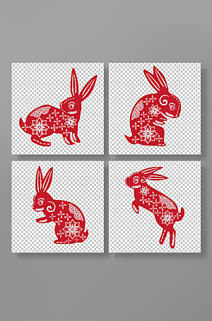 简约中国风兔年兔子剪纸精美插画