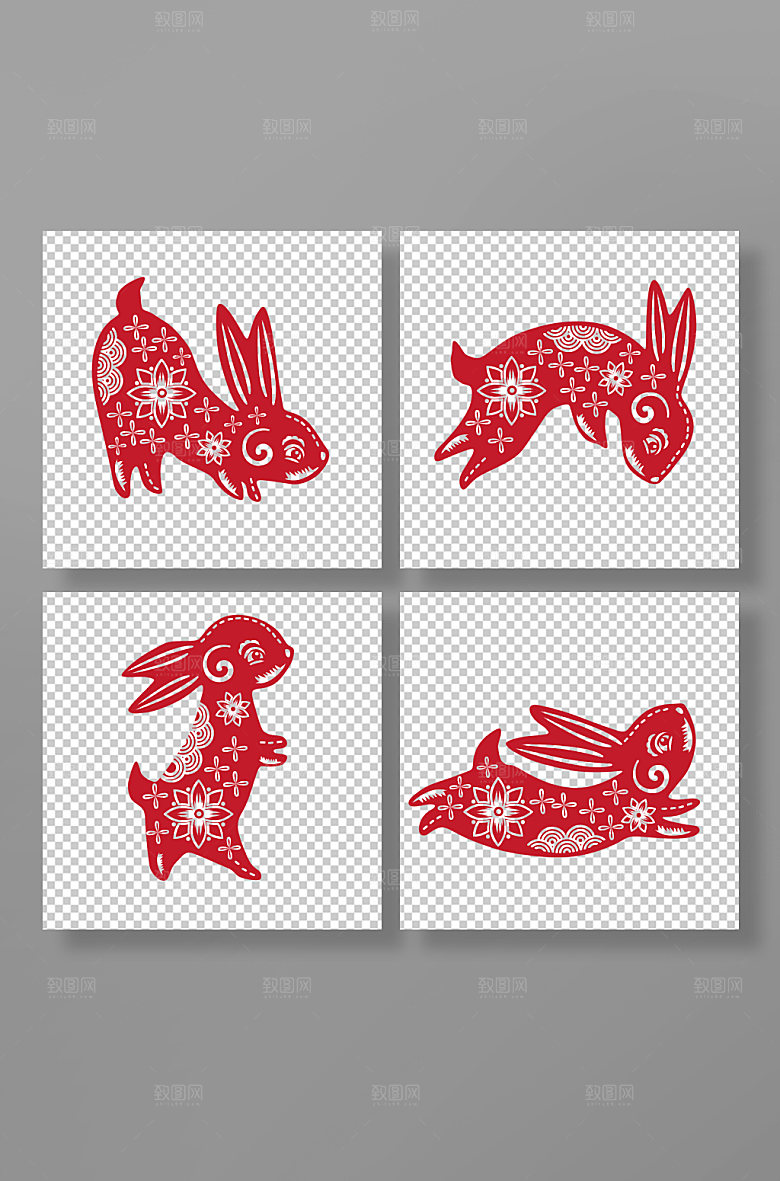 剪纸风兔年兔子剪纸卡通插画