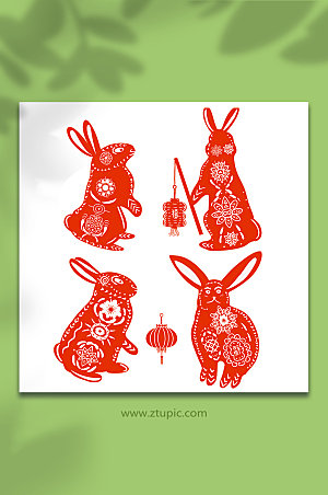 剪纸风中国兔年兔子商业插画