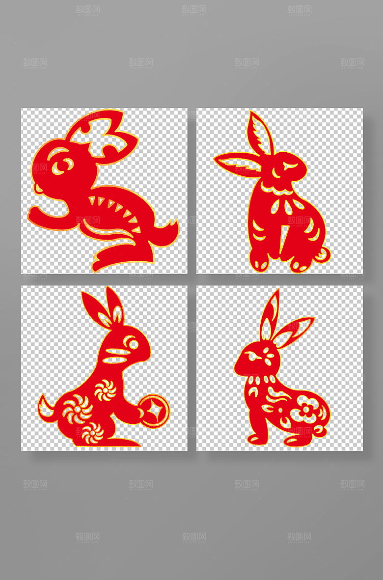 剪纸中国风兔年兔子卡通插画