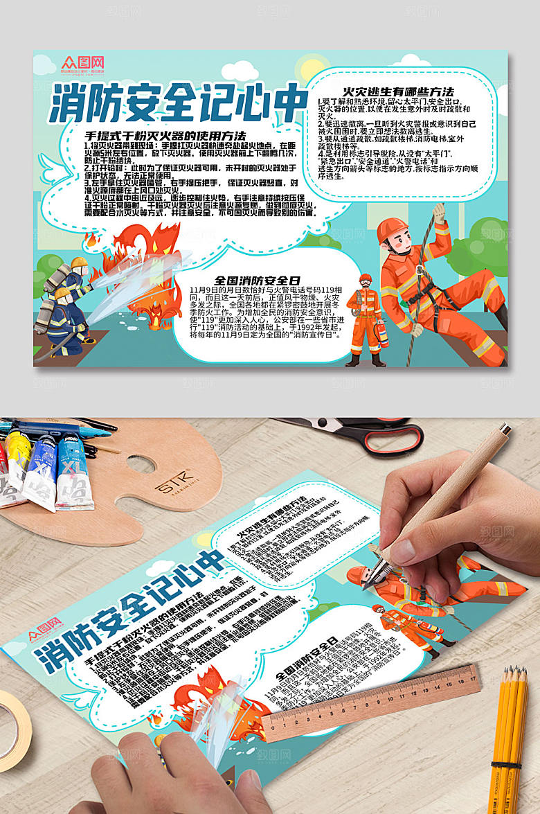 卡通消防安全知识手抄报精美小报