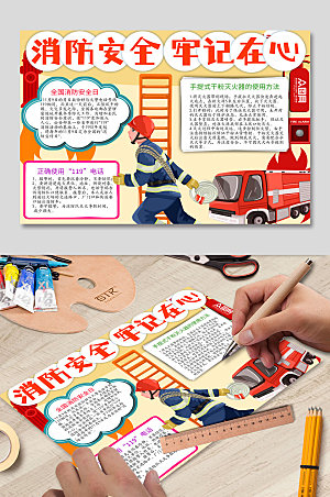 手绘卡通消防安全知识手抄报设计