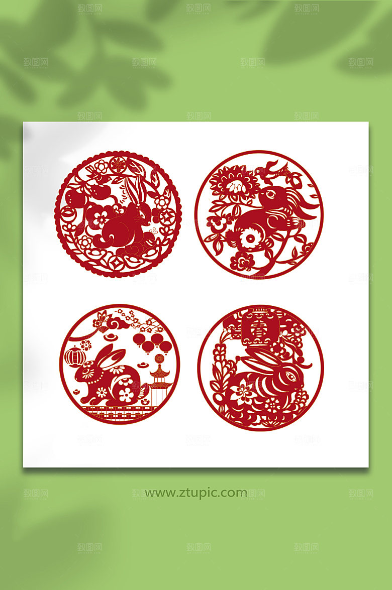 剪纸风中国风兔年兔子卡通插画