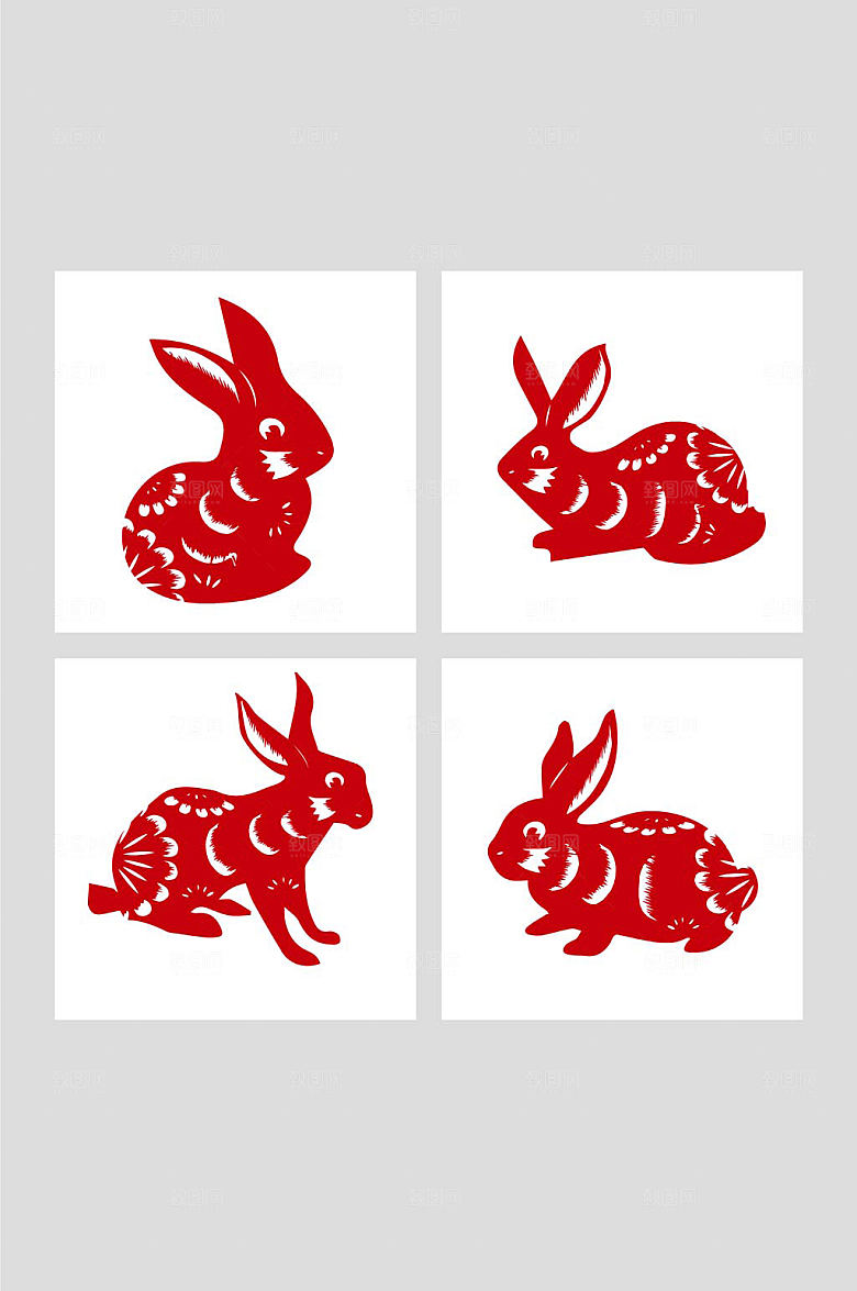 剪纸风大气兔年兔子卡通手绘插画