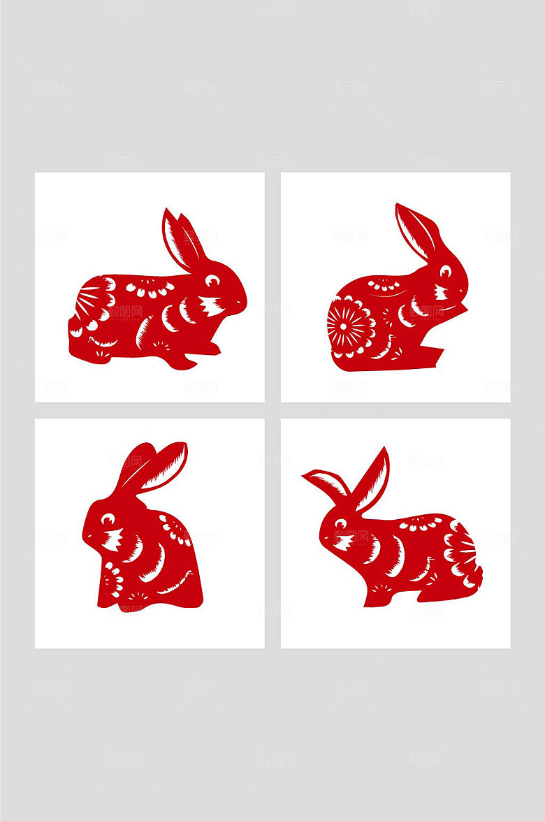 剪纸风矢量兔年兔子剪纸卡通插画