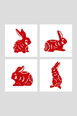 剪纸风卡通手绘兔年兔子剪纸插画