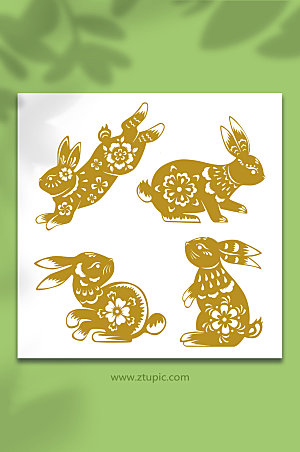 剪纸风中国风兔年兔子卡通插画