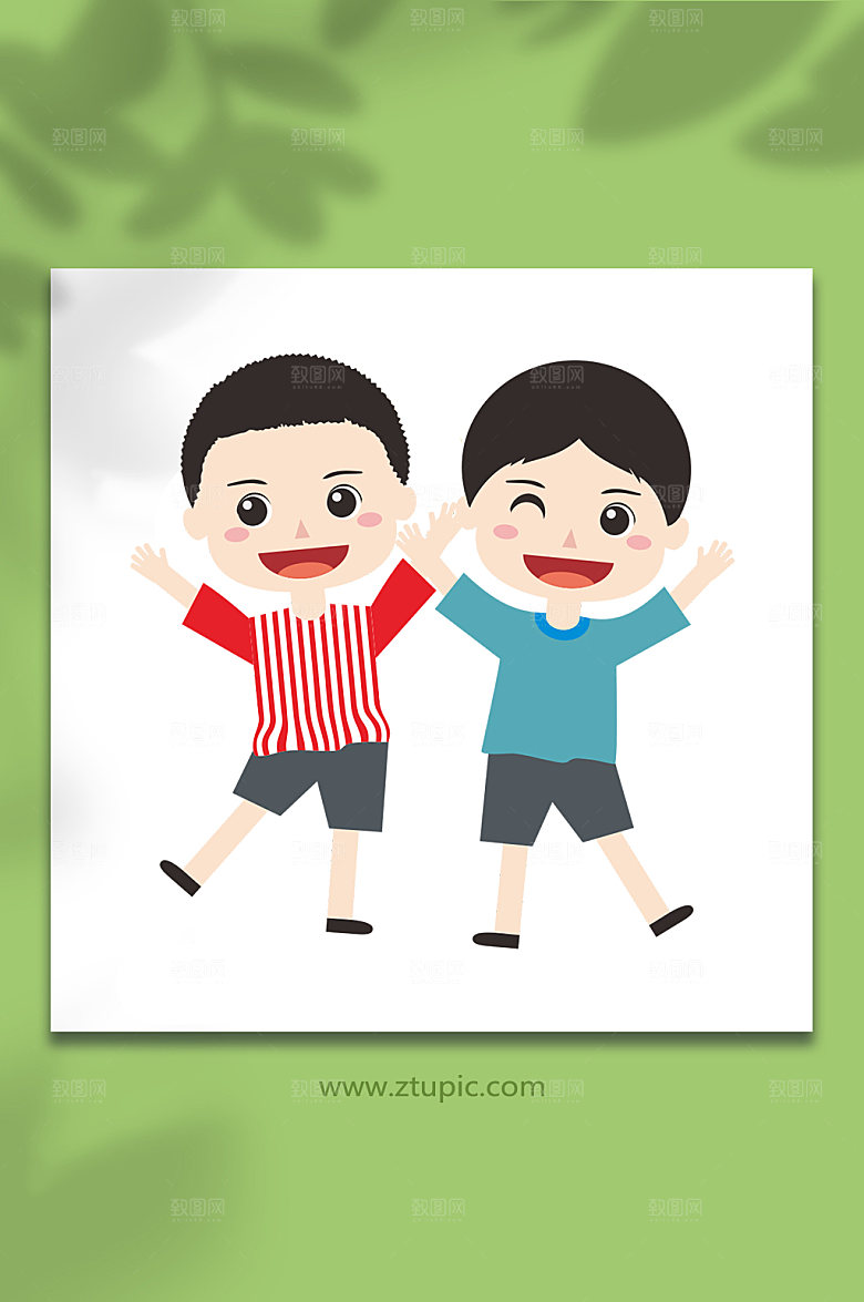 简约手绘两个小男孩商业插画