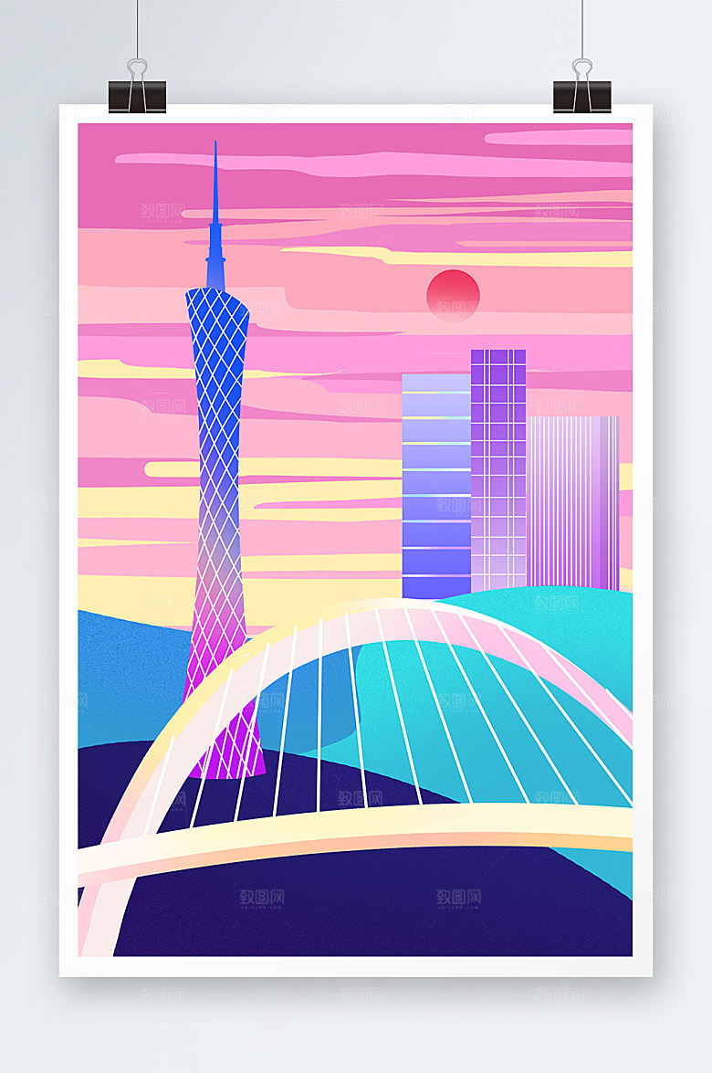 广州塔广州城市地标建筑插画