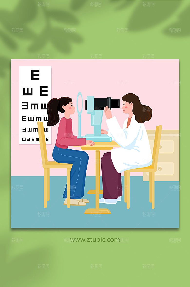 卡通手绘视力检查预防近视人物插画