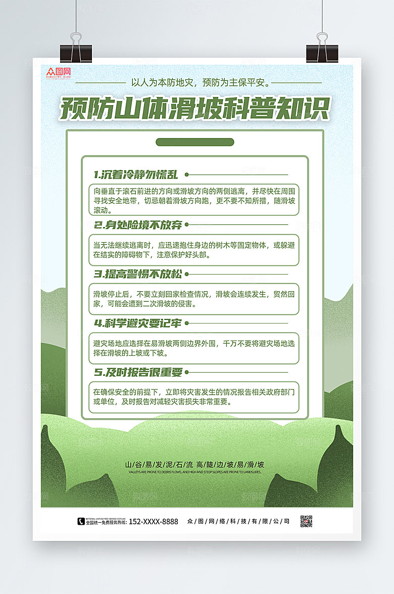 精美山体滑坡预防科普知识海报模版