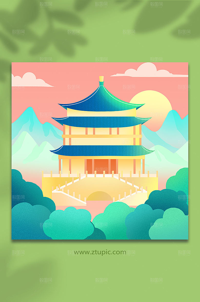 卡通西安钟鼓楼西安城市手绘插画
