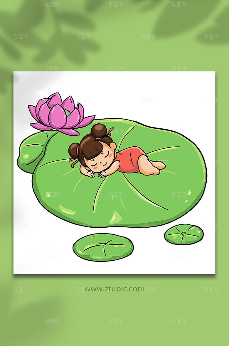唯美卡通夏季小女孩免扣元素插画