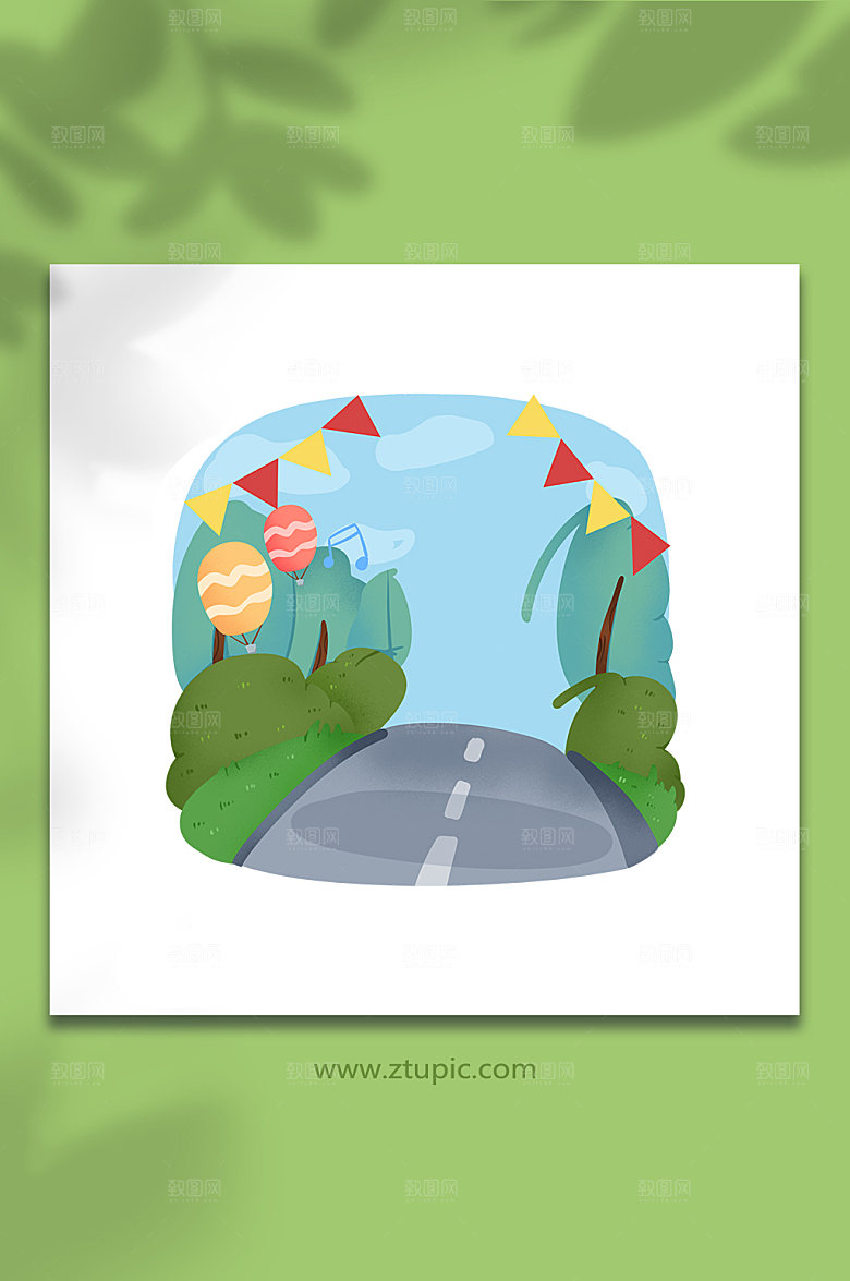 商业插画手绘节日出行道路背景