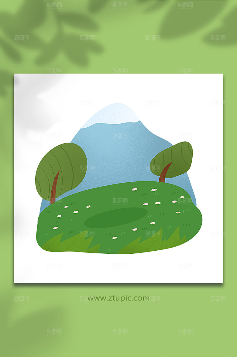 手绘元素郊外草地远山背景插画