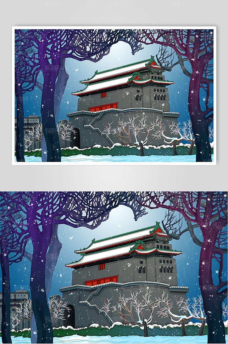 手绘北京地标前门正阳门插画元素