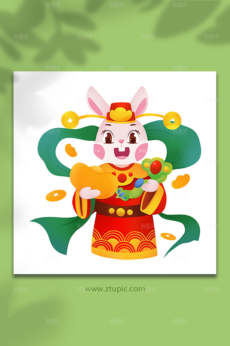 国潮卡通春节财神爷兔年插画