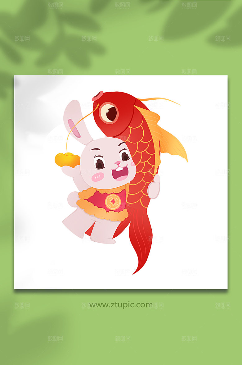 春节国潮手绘锦鲤好运兔年插画