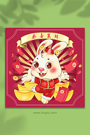 卡通手绘风发红包兔年春节插画
