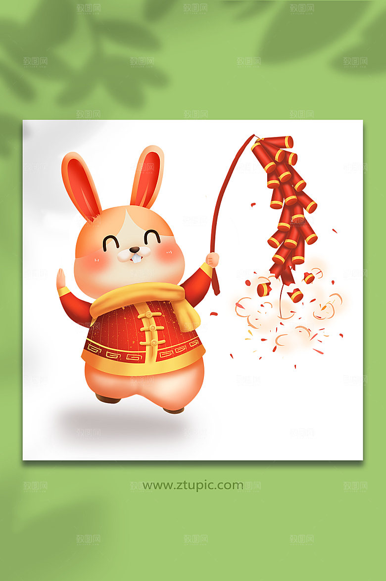 手绘国潮风喜庆兔年兔年新年插画