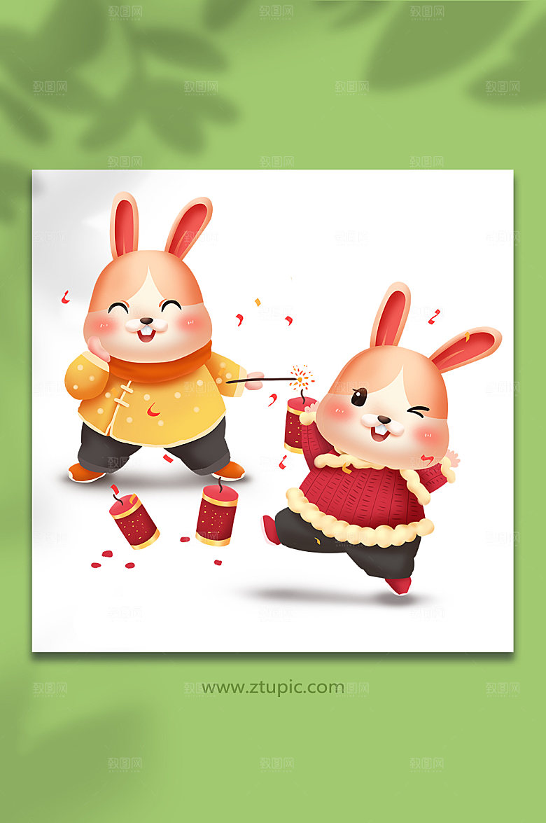 国潮风喜庆生兔年卡通手绘插画