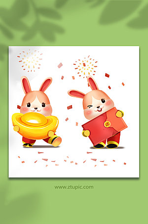 兔年卡通新年春节红包手绘插画