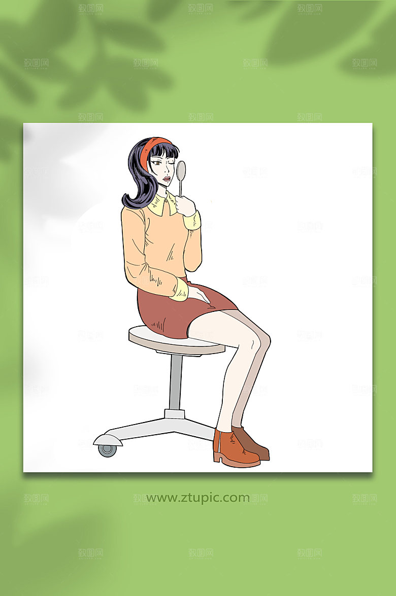 卡通测视力女性人物免扣元素插画