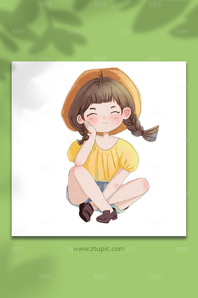 手绘插画白露节气人物免抠元素
