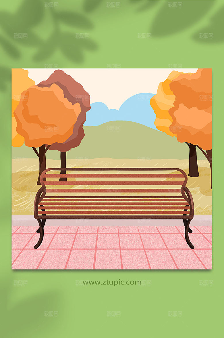 扁平手绘卡通公园风景背景插画
