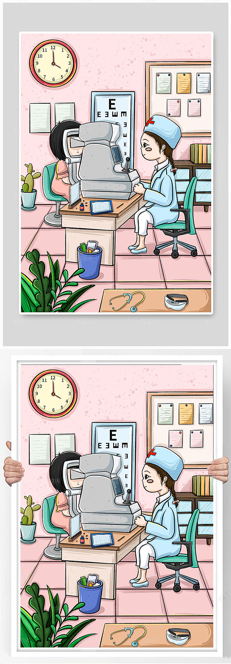 手绘预防近视医生爱眼人物卡通插画