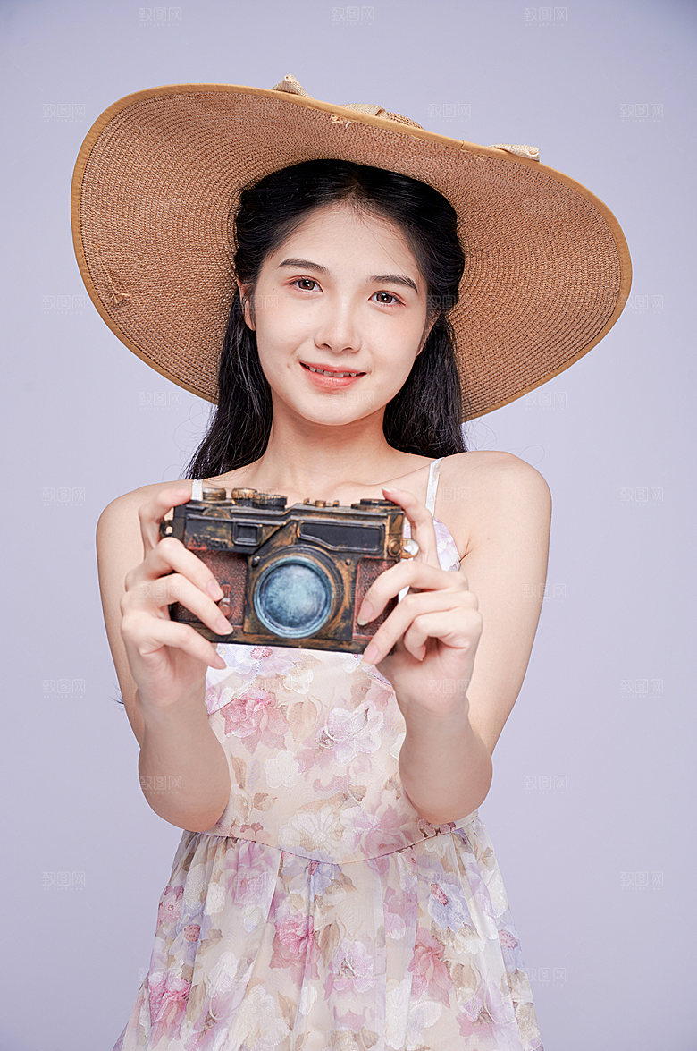 清新拍照女生碎花裙女生人物摄影图片