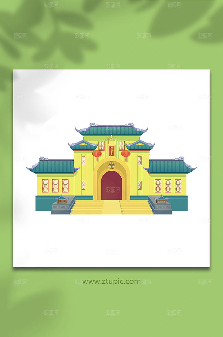 国潮卡通桂林靖江王府插画元素