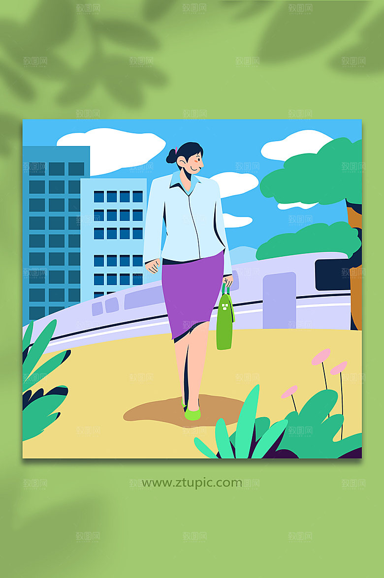扁平化手绘旅游出行人物创意插画