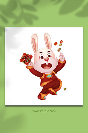 兔年手绘扔绣球兔年春节元素插画