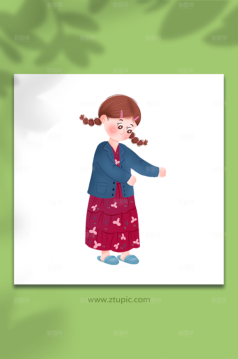 扁平风重阳节女孩人物免抠插画元素
