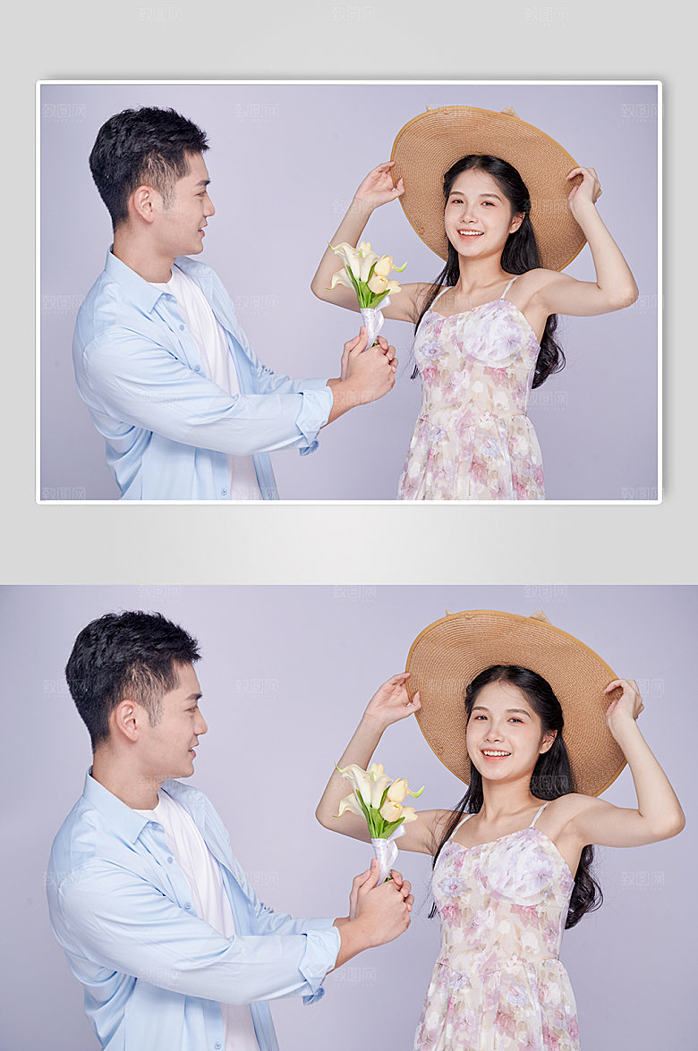 唯美青春情人节送花情侣人物摄影图片