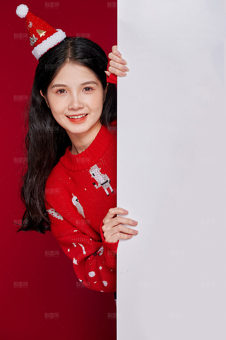 清新圣诞节促销展示女生人物摄影图片