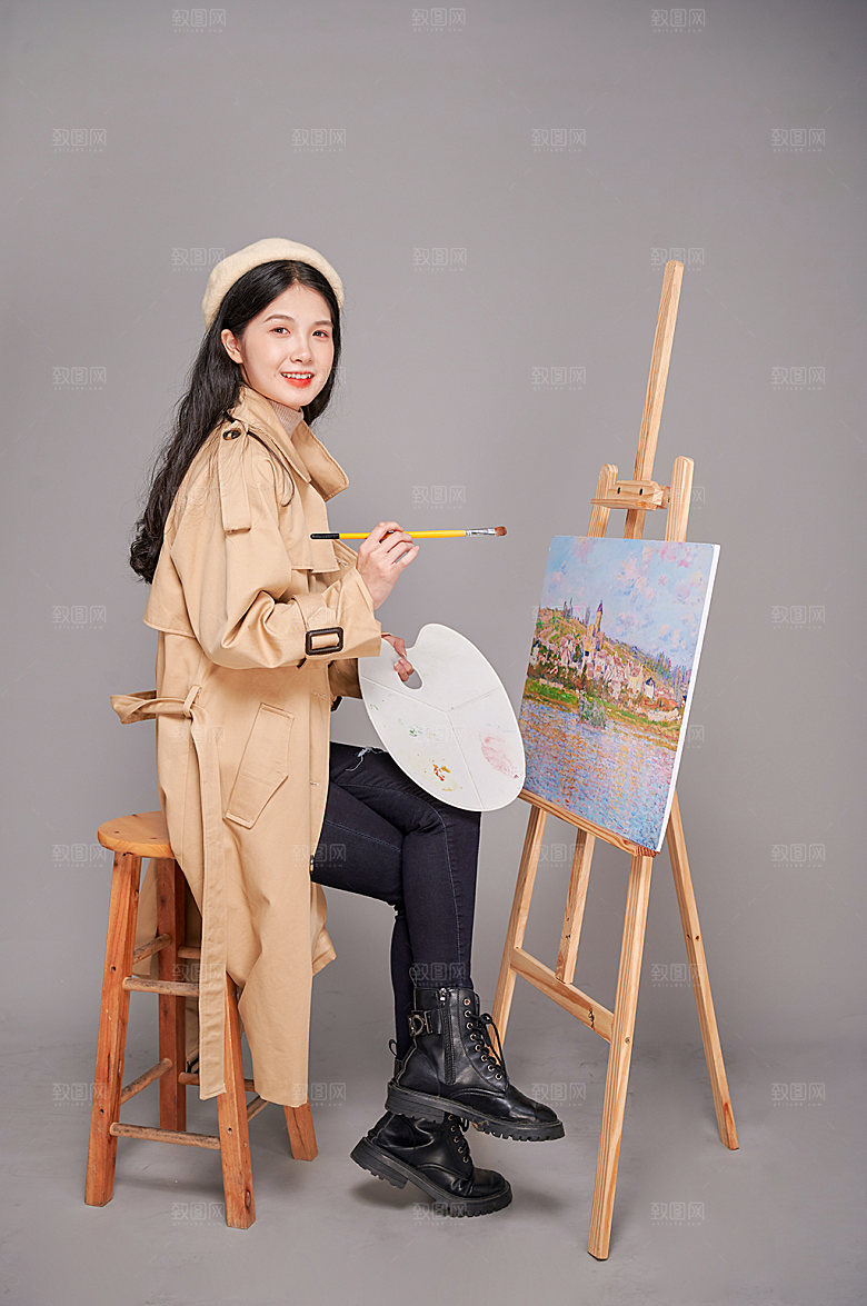 唯美气质秋冬绘画女生人物摄影图片