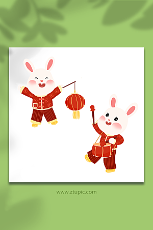 卡通国潮兔年春节兔子元素插画