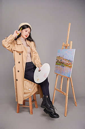秋冬气质绘画女性人物摄影图片素材