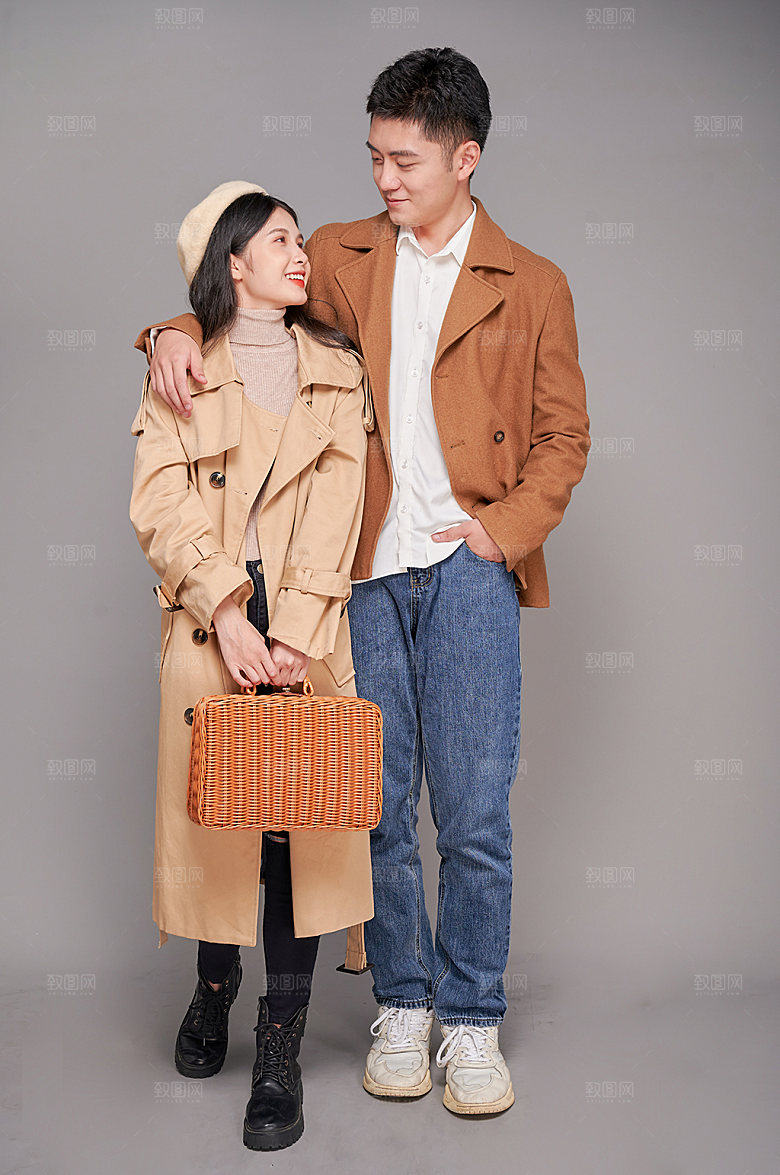 时尚秋冬男女情侣人物摄影图片元素
