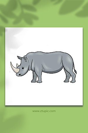 简约卡通国家保护动物犀牛元素插画