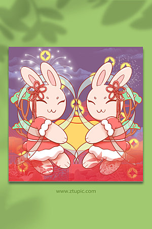 卡通可爱兔年大吉兔年春节插画素材