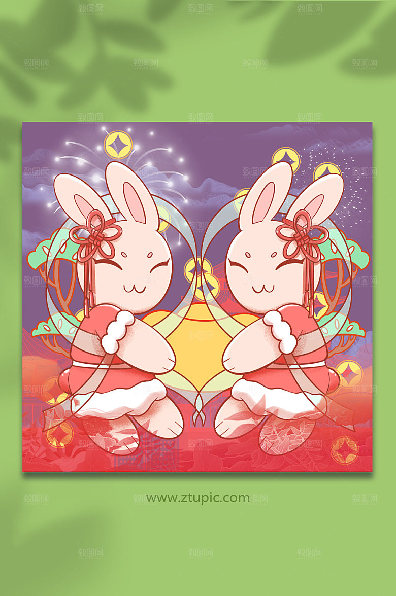 卡通可爱兔年大吉兔年春节插画素材