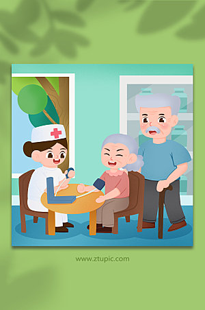 护士老年人定期检查血压高血压人物插画