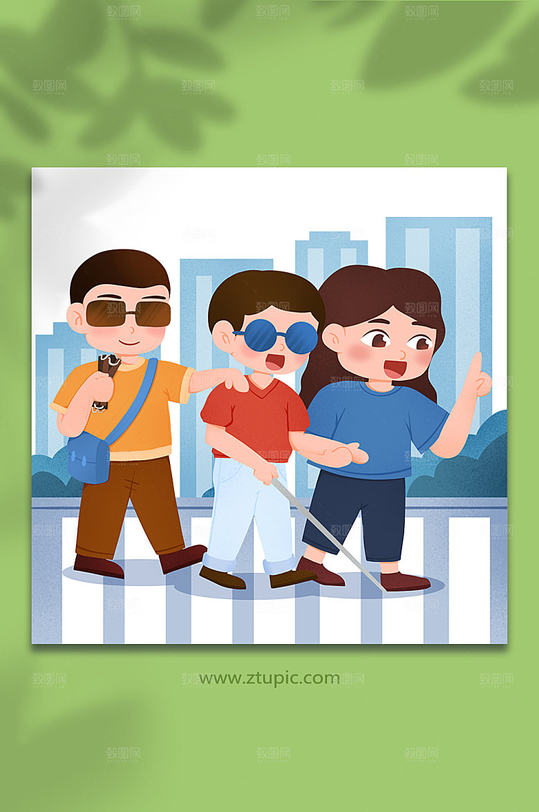 矢量帮助引路盲人人物插画素材