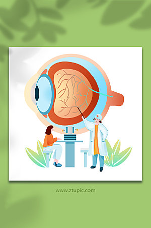 手绘眼科疾病视力恢复医疗科室场景人物插画