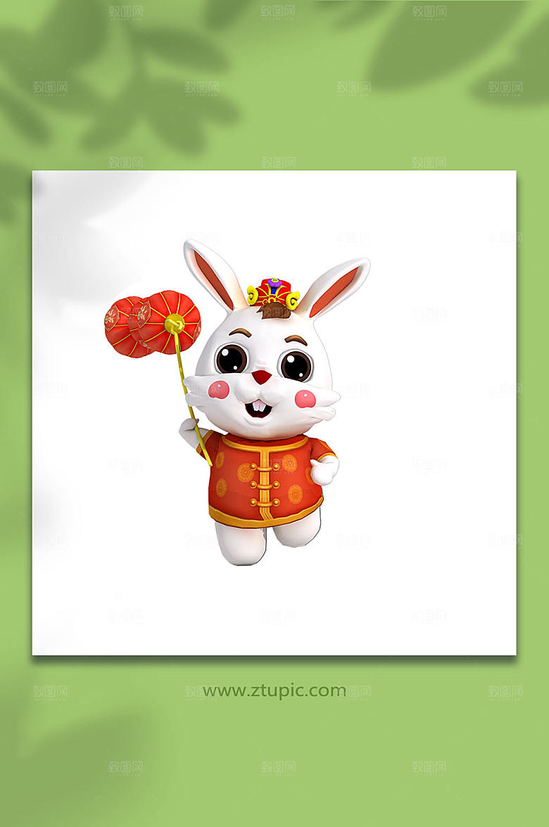 灯笼新年兔年立体兔子PNG免抠3D